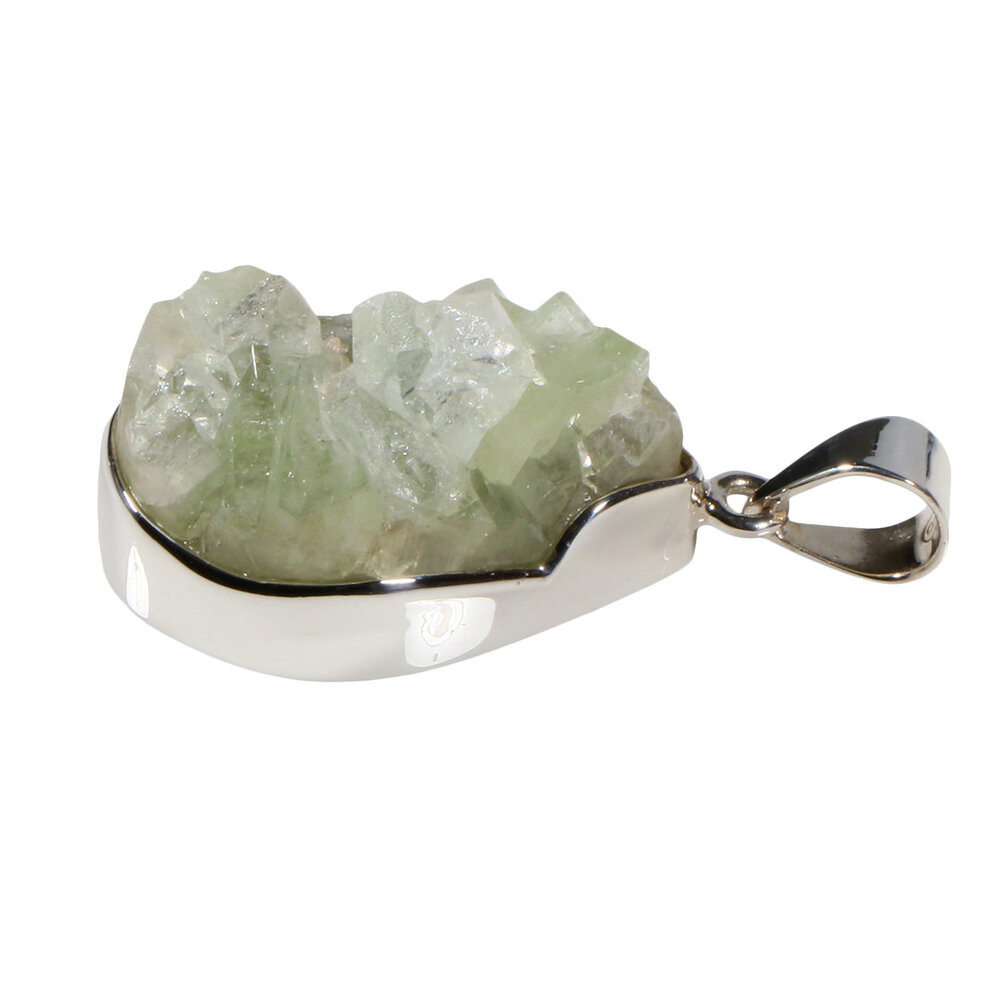 Zilveren hanger apofylliet (groen) | druppel ruw 2,9 x 2,1 cm