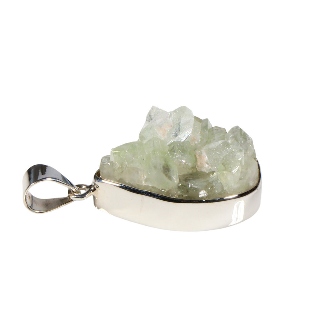 Zilveren hanger apofylliet (groen) | druppel ruw 2,9 x 2,1 cm