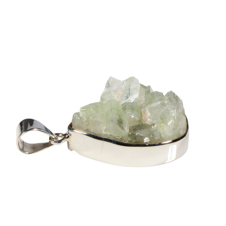 Zilveren hanger apofylliet (groen) | druppel ruw 2,9 x 2,1 cm