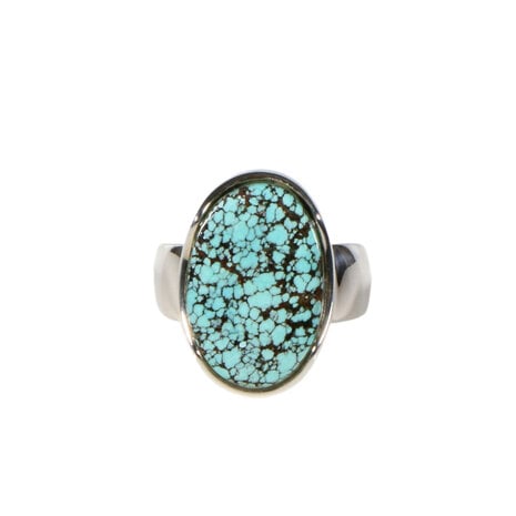 Zilveren ring turkoois (Tibetaans) maat 17 | ovaal 1,8 x 1,2 cm