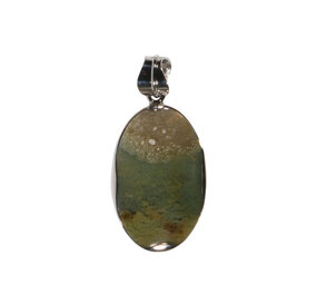 Zilveren hanger versteend hout (groen) | ovaal 3,1 x 1,9 cm Zilveren hanger versteend hout (groen) | ovaal 3,1 x 1,9 cm