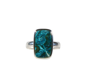 Zilveren ring chrysocolla maat 18 1/2 (verstelbaar)| rechthoek 1,7 x 1,1 cm Zilveren ring chrysocolla maat 18 1/2 (verstelbaar)| rechthoek 1,7 x 1,1 cm