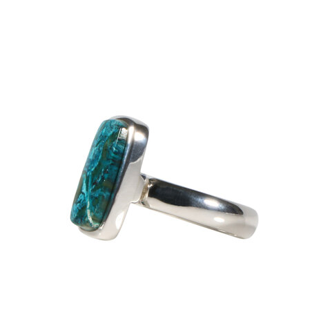 Zilveren ring chrysocolla maat 18 1/2 (verstelbaar)| rechthoek 1,7 x 1,1 cm