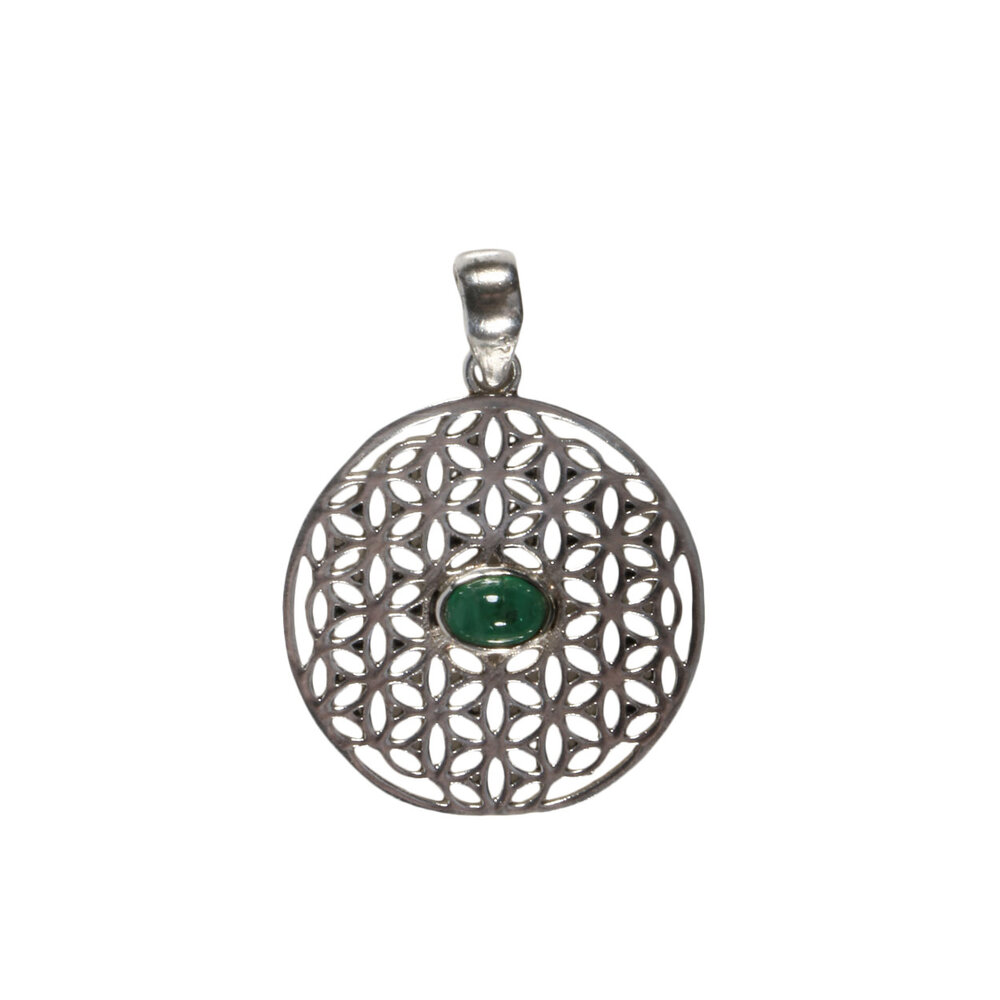 Zilveren hanger smaragd | bloem des levens Zilveren hanger smaragd | bloem des levens