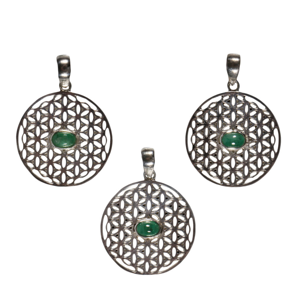 Zilveren hanger smaragd | bloem des levens Zilveren hanger smaragd | bloem des levens
