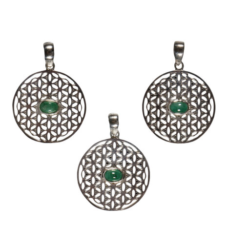 Zilveren hanger smaragd | bloem des levens Zilveren hanger smaragd | bloem des levens