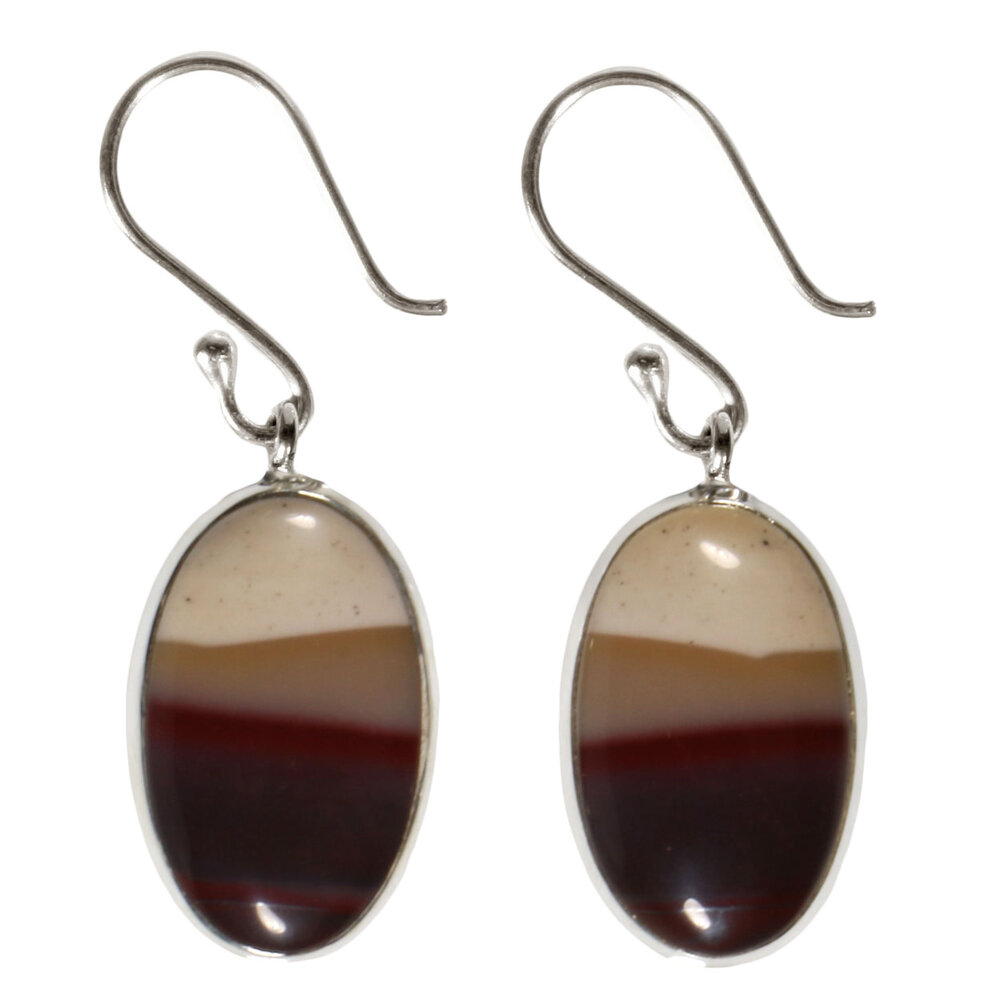 Zilveren oorbellen mookaiet | ovaal 2 x 1,2 cm Zilveren oorbellen mookaiet | ovaal 2 x 1,2 cm