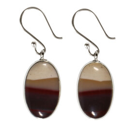 Zilveren oorbellen mookaiet | ovaal 2 x 1,2 cm Zilveren oorbellen mookaiet | ovaal 2 x 1,2 cm