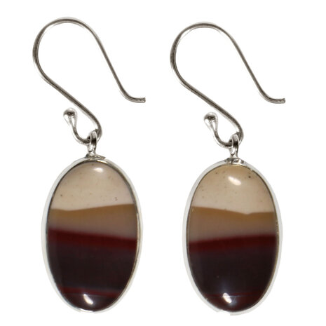 Zilveren oorbellen mookaiet | ovaal 2 x 1,2 cm Zilveren oorbellen mookaiet | ovaal 2 x 1,2 cm