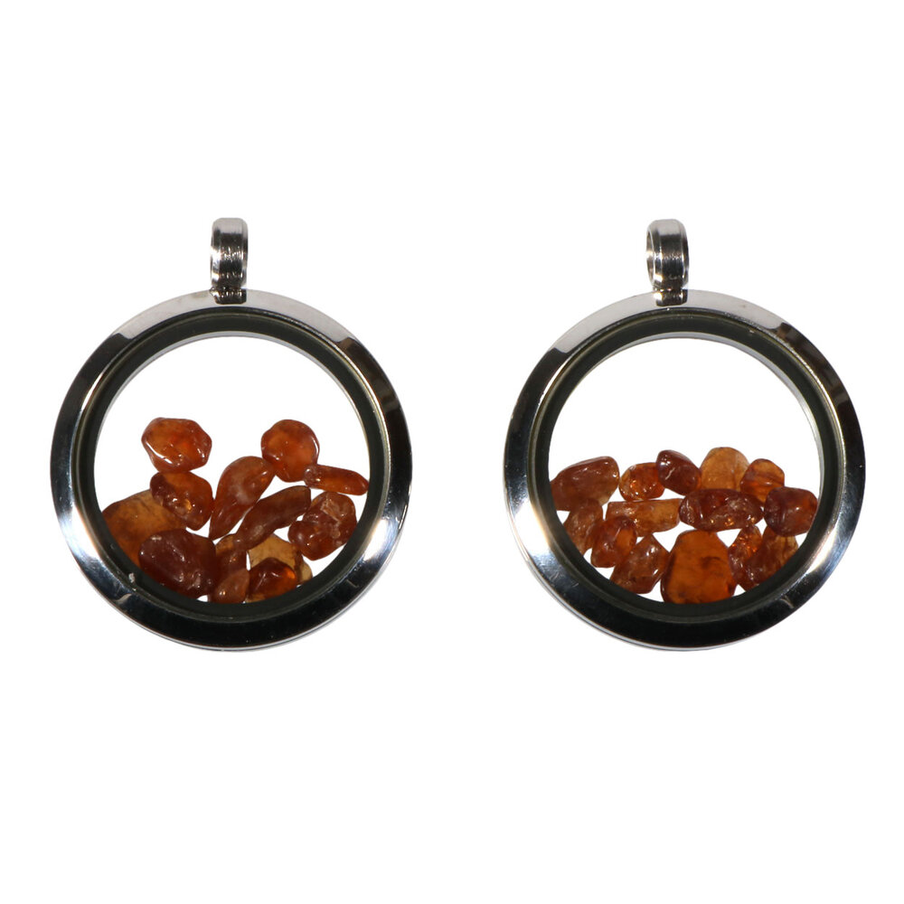 Locket hanger van rvs met hessoniet (granaat)