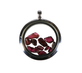 Locket hanger van rvs met granaat Locket hanger van rvs met granaat