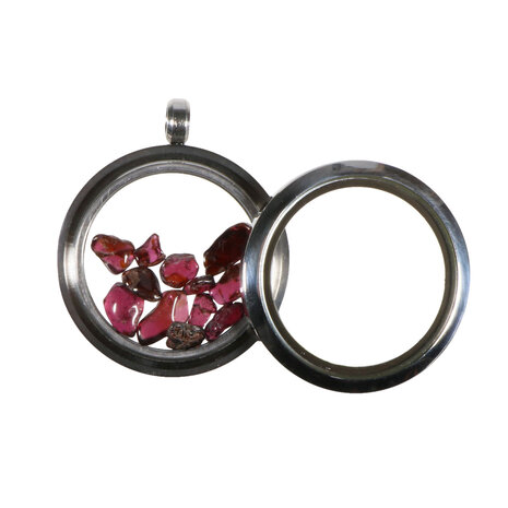 Locket hanger van rvs met granaat Locket hanger van rvs met granaat