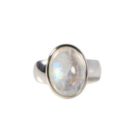 Zilveren ring maansteen (regenboog) maat 18 | ovaal 1,5 x 1,1 cm Zilveren ring maansteen (regenboog) maat 18 | ovaal 1,5 x 1,1 cm