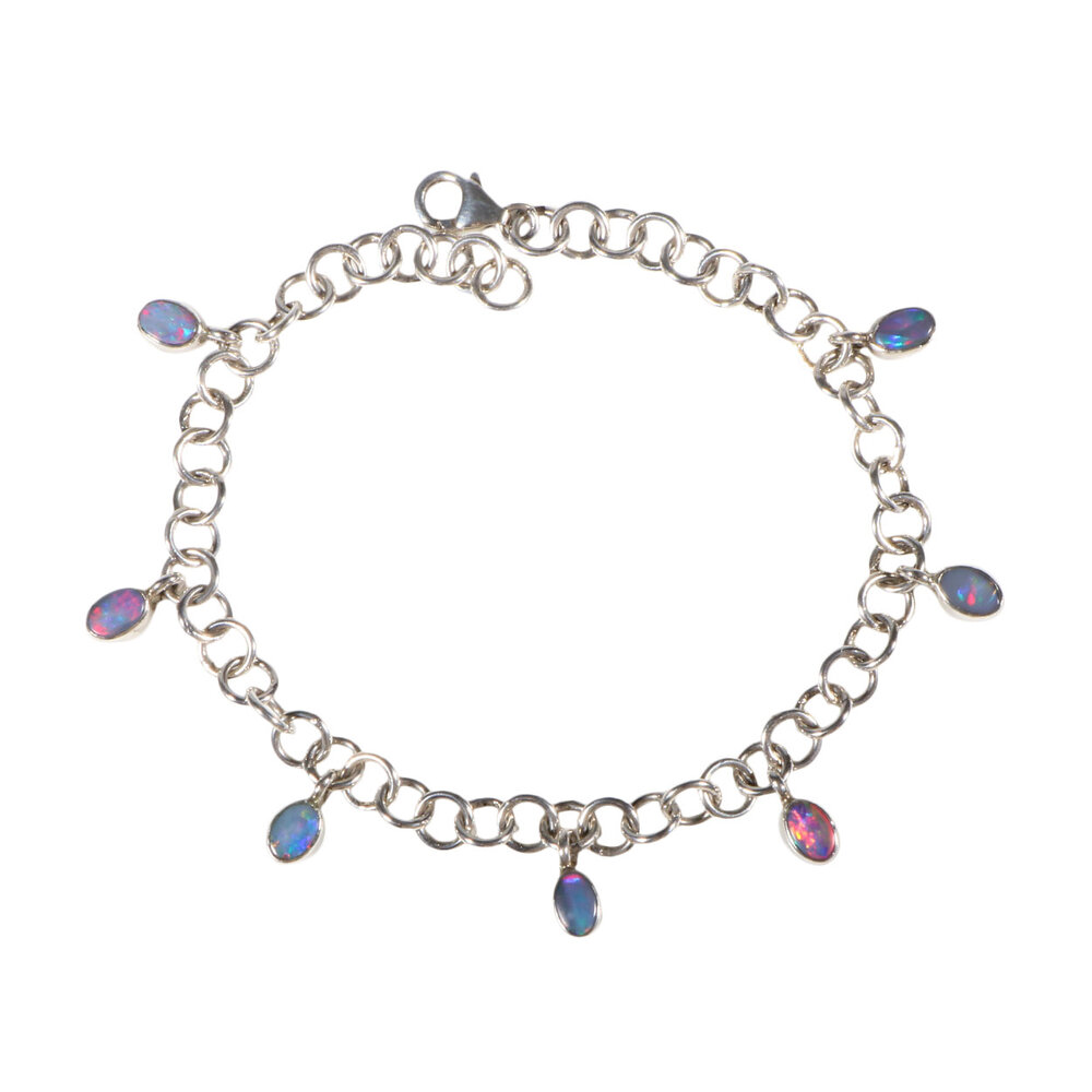 Zilveren armband opaal (Australië) doublet | bedels ovaal 6 x 4 mm Zilveren armband opaal (Australië) doublet | bedels ovaal 6 x 4 mm