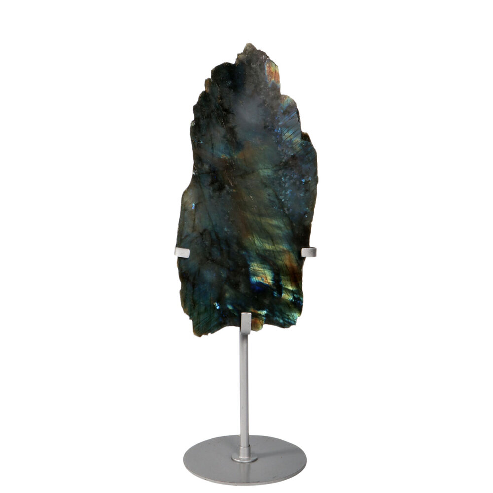 Labradoriet schijf op standaard 22 x 11 x 1 cm | 855 gram