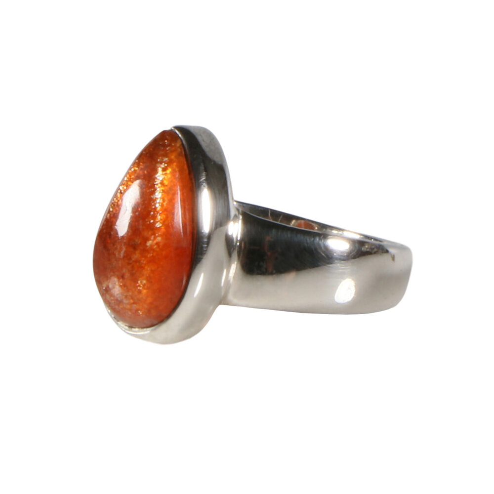 Zilveren ring zonnesteen maat 16 3/4 | druppel 1,3 x 0,7 cm