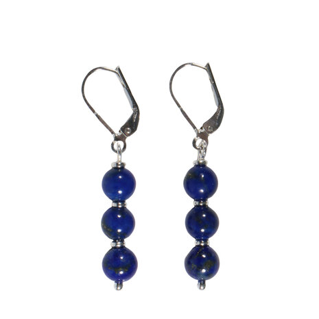 Zilveren oorbellen lapis lazuli A-kwaliteit | 3 bolletjes Zilveren oorbellen lapis lazuli A-kwaliteit | 3 bolletjes