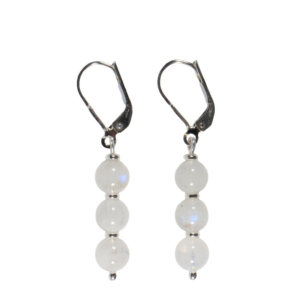 Zilveren oorbellen maansteen (regenboog) | 3 bolletjes Zilveren oorbellen maansteen (regenboog) | 3 bolletjes