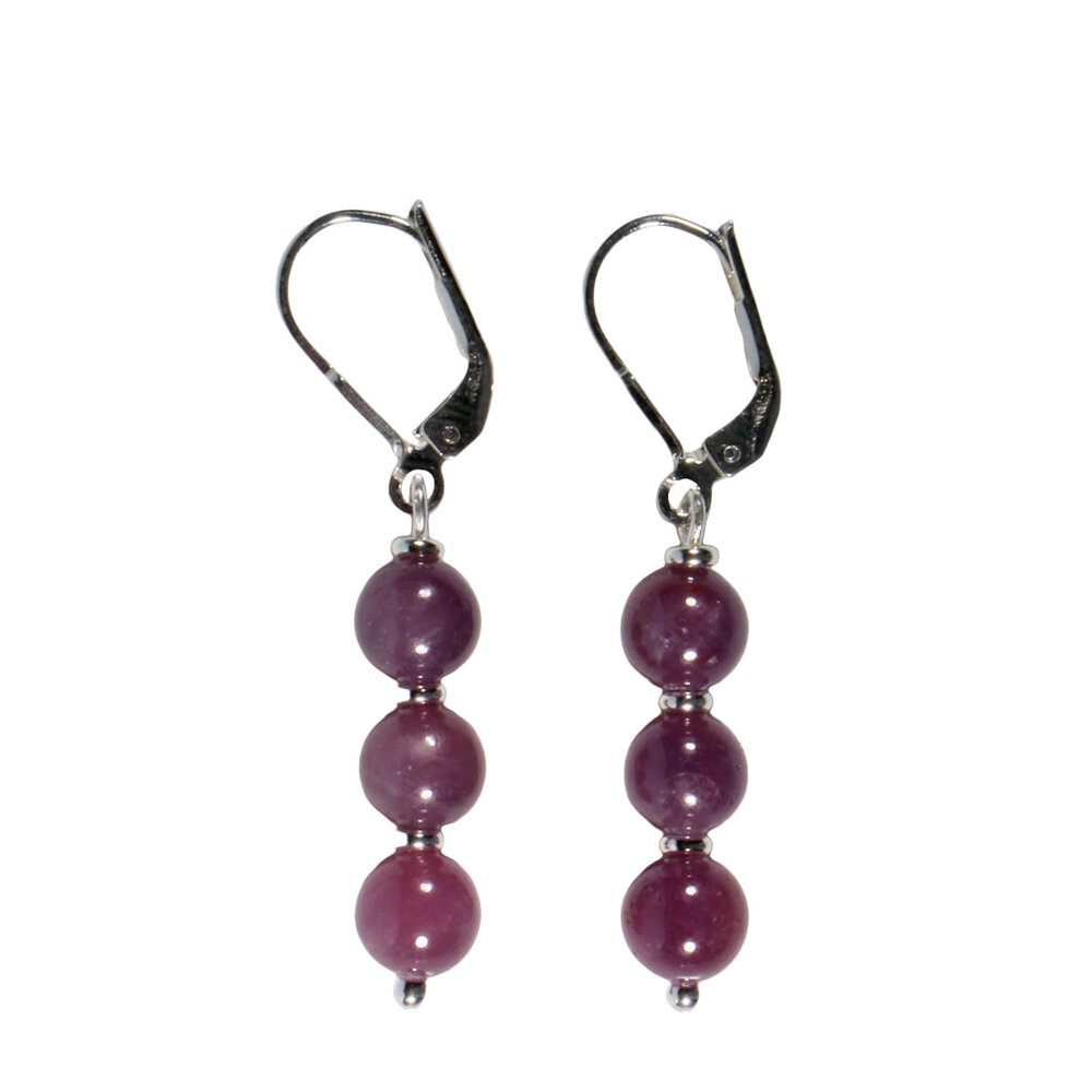 Zilveren oorbellen robijn | 3 bolletjes