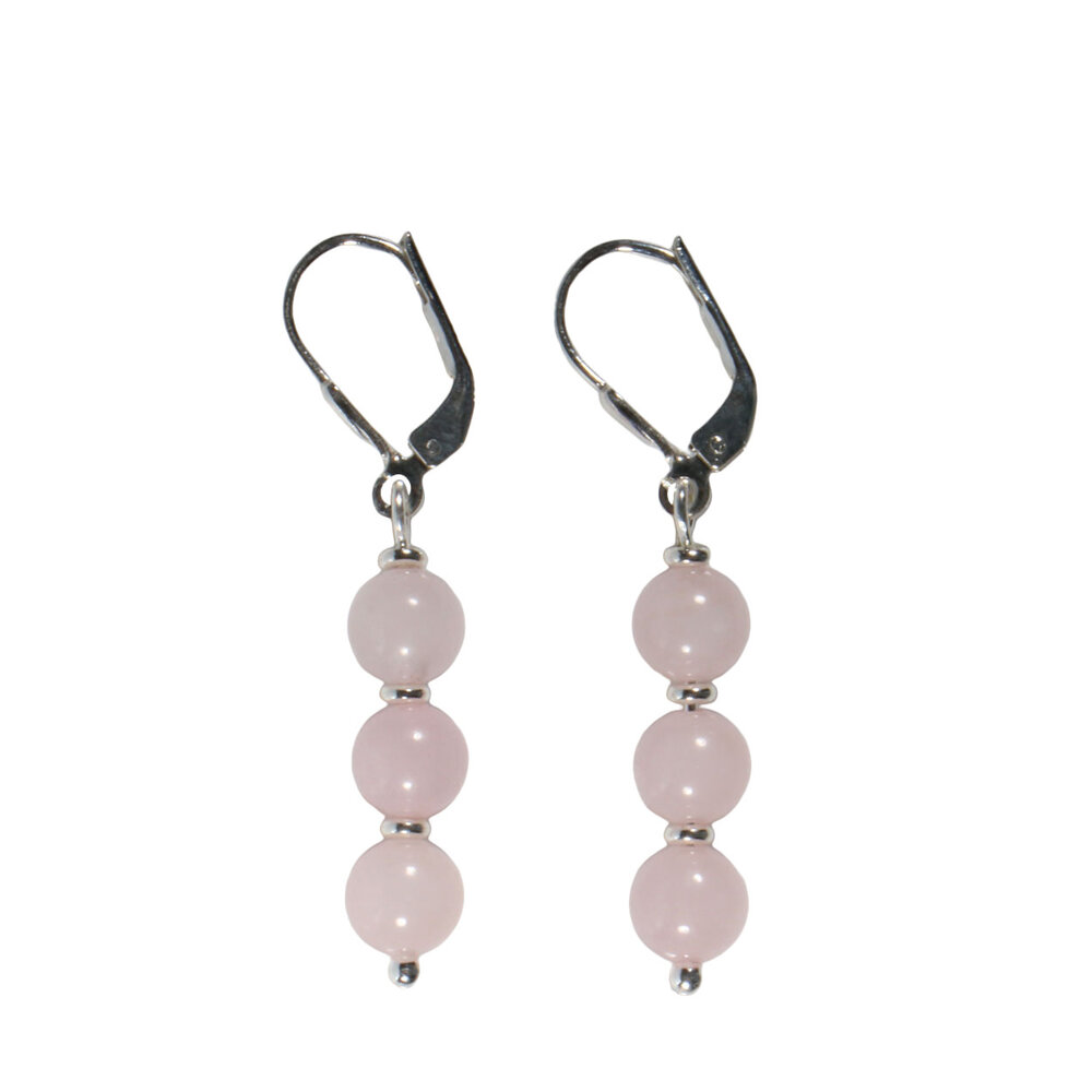 Zilveren oorbellen rozenkwarts | 3 bolletjes Zilveren oorbellen rozenkwarts | 3 bolletjes