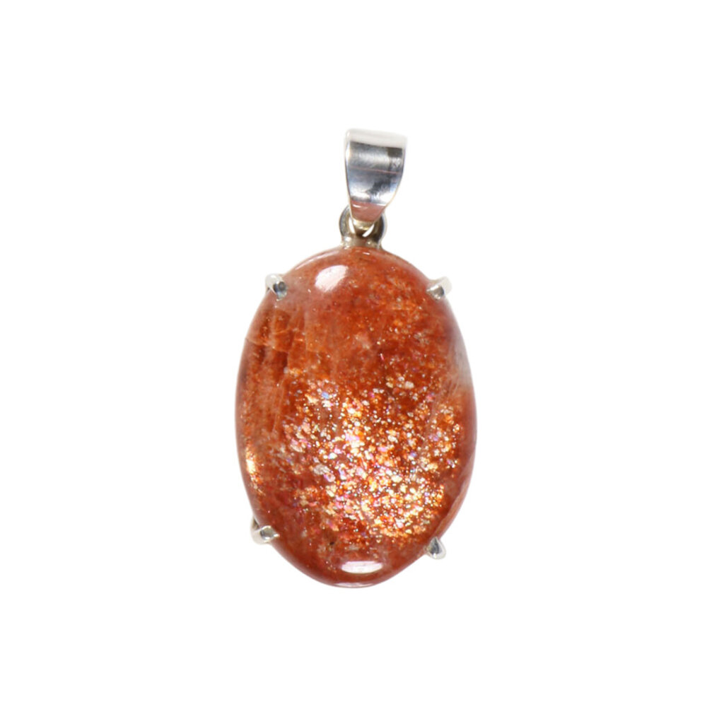 Zilveren hanger zonnesteen | ovaal gezet 3 x 2,1 cm