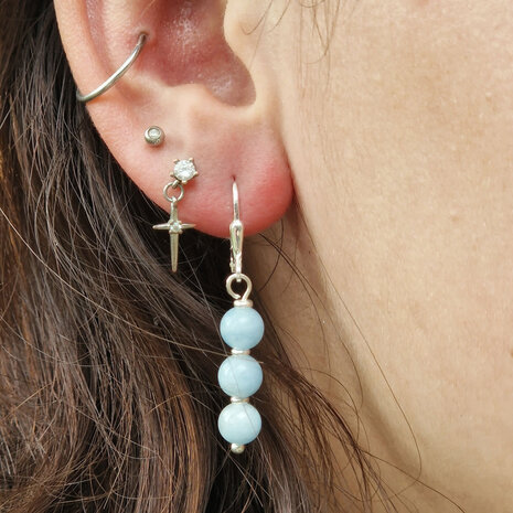 Zilveren oorbellen aquamarijn | 3 bolletjes Zilveren oorbellen aquamarijn | 3 bolletjes