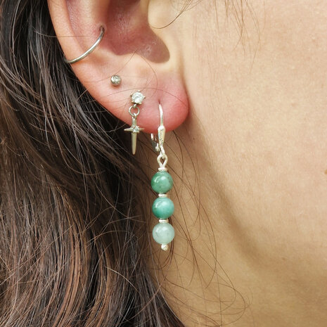 Zilveren oorbellen smaragd | 3 bolletjes Zilveren oorbellen smaragd | 3 bolletjes