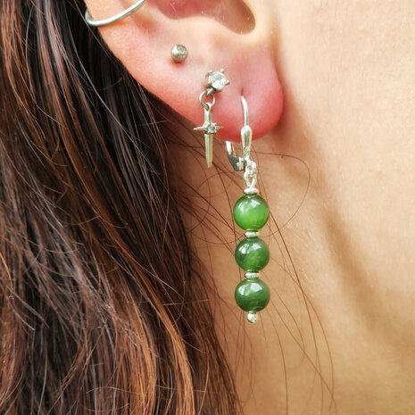 Zilveren oorbellen jade | 3 bolletjes Zilveren oorbellen jade | 3 bolletjes