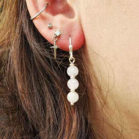 Zilveren oorbellen rozenkwarts | 3 bolletjes Zilveren oorbellen rozenkwarts | 3 bolletjes