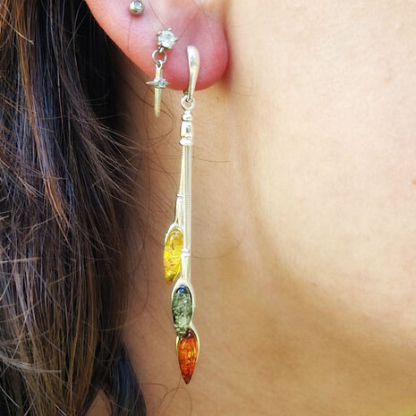 Zilveren oorstekers barnsteen | lang druppels 3 kleuren