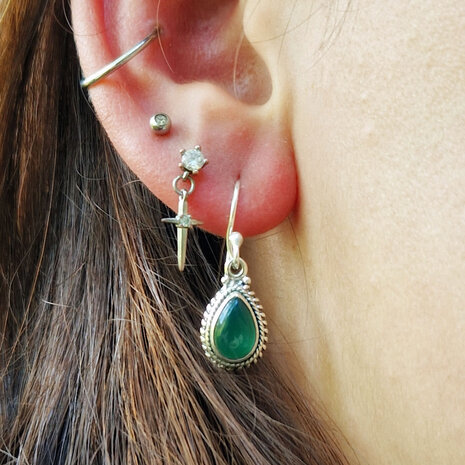 Zilveren oorbellen onyx (groen) | druppel ribbelrand Zilveren oorbellen onyx (groen) | druppel ribbelrand