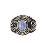 Zilveren ring maansteen (regenboog) maat 20 | ovaal breed bewerkt