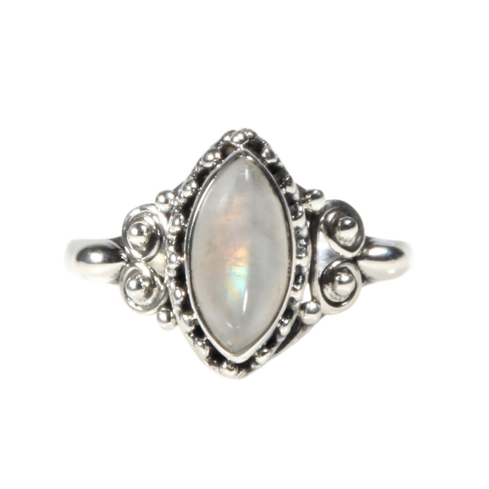 Zilveren ring maansteen (regenboog) maat 17 | markies spiralen