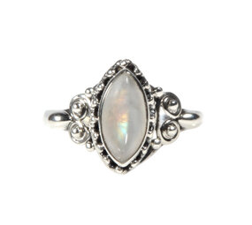 Zilveren ring maansteen (regenboog) maat 17 | markies spiralen