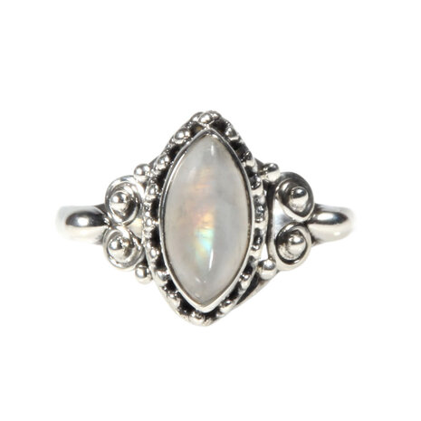 Zilveren ring maansteen (regenboog) maat 17 | markies spiralen