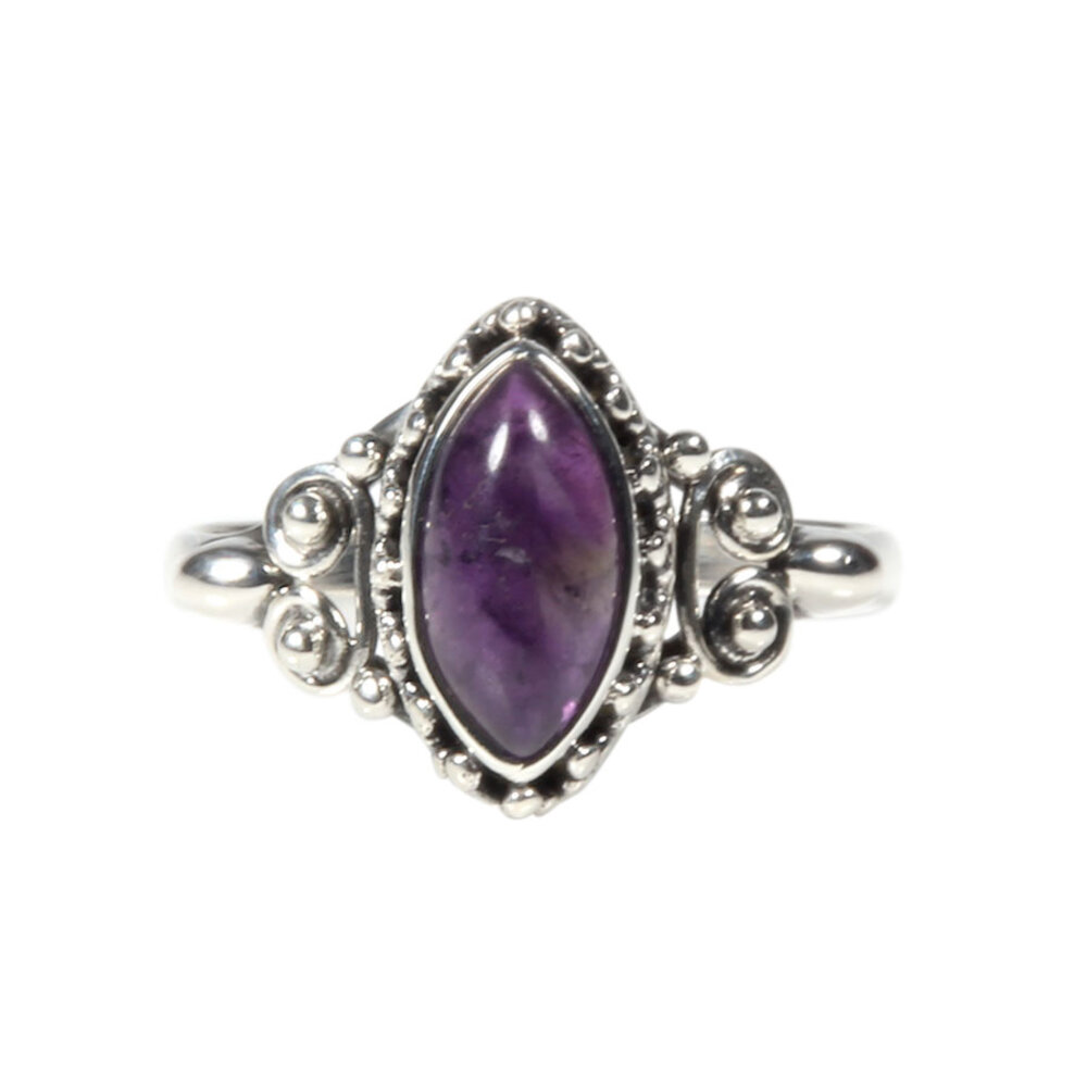 Zilveren ring amethist maat 15 1/2 | markies spiralen Zilveren ring amethist maat 15 1/2 | markies spiralen