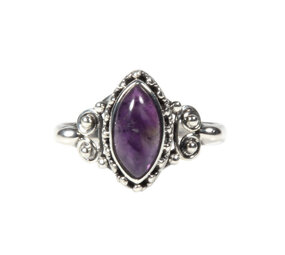 Zilveren ring amethist maat 15 1/2 | markies spiralen Zilveren ring amethist maat 15 1/2 | markies spiralen