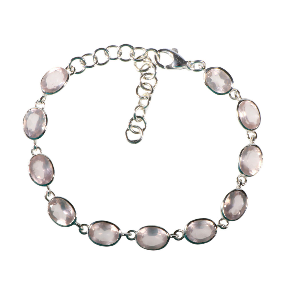 Zilveren armband rozenkwarts ovaal facet 8 x 6 mm Zilveren armband rozenkwarts ovaal facet 8 x 6 mm