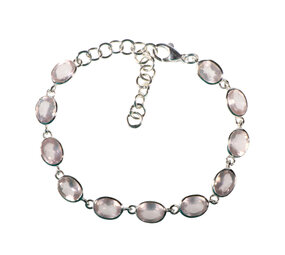 Zilveren armband rozenkwarts ovaal facet 8 x 6 mm Zilveren armband rozenkwarts ovaal facet 8 x 6 mm