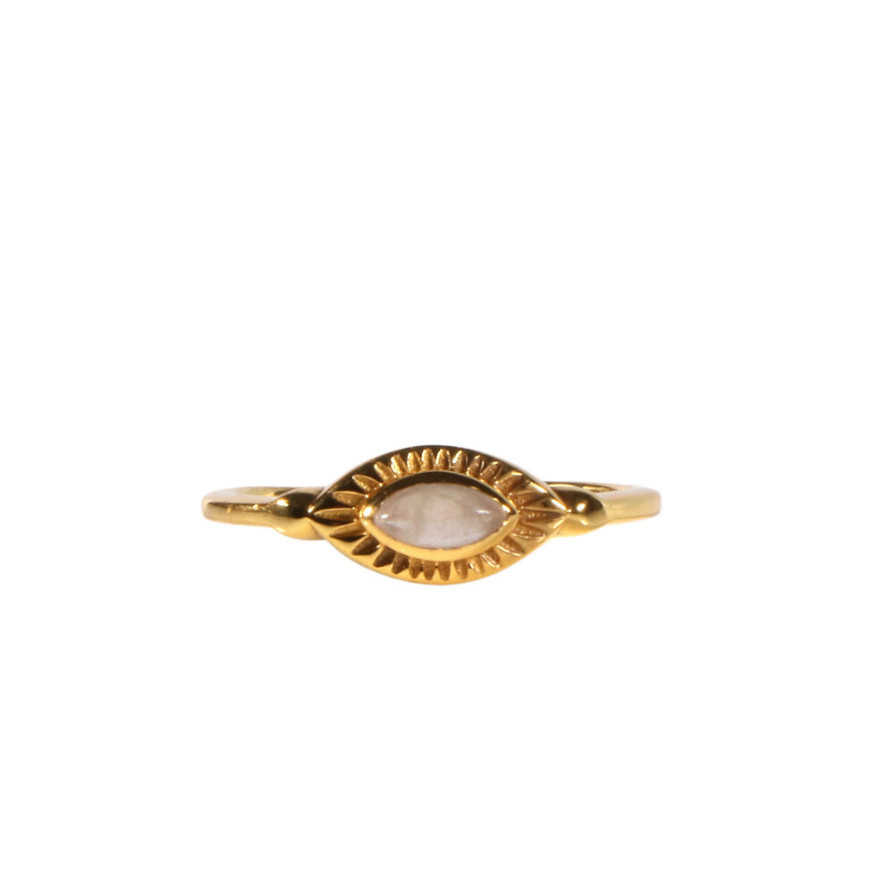 Vergulde ring rozenkwarts maat 17 1/2 | markies 6 x 3 mm