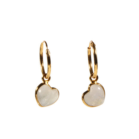 Vergulde oorbellen maansteen (regenboog) | hartjes 8 x 8 mm
