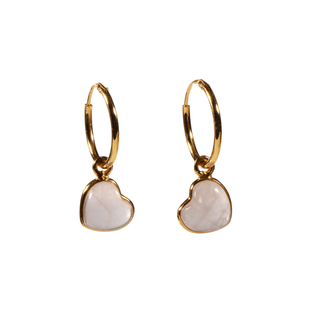 Vergulde oorbellen rozenkwarts | hartjes 8 x 8 mm Vergulde oorbellen rozenkwarts | hartjes 8 x 8 mm