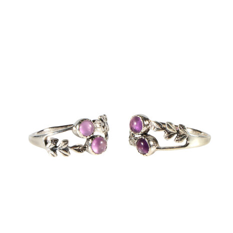 Zilveren ring amethist maat 18 | blaadjes 2 stenen