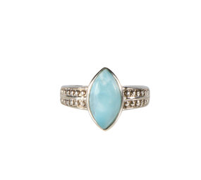 Zilveren ring larimar maat 18 1/2 | markies bewerkte band Zilveren ring larimar maat 18 1/2 | markies bewerkte band