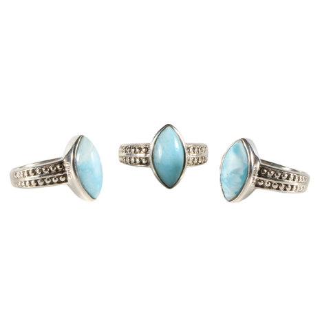 Zilveren ring larimar maat 18 1/2 | markies bewerkte band Zilveren ring larimar maat 18 1/2 | markies bewerkte band