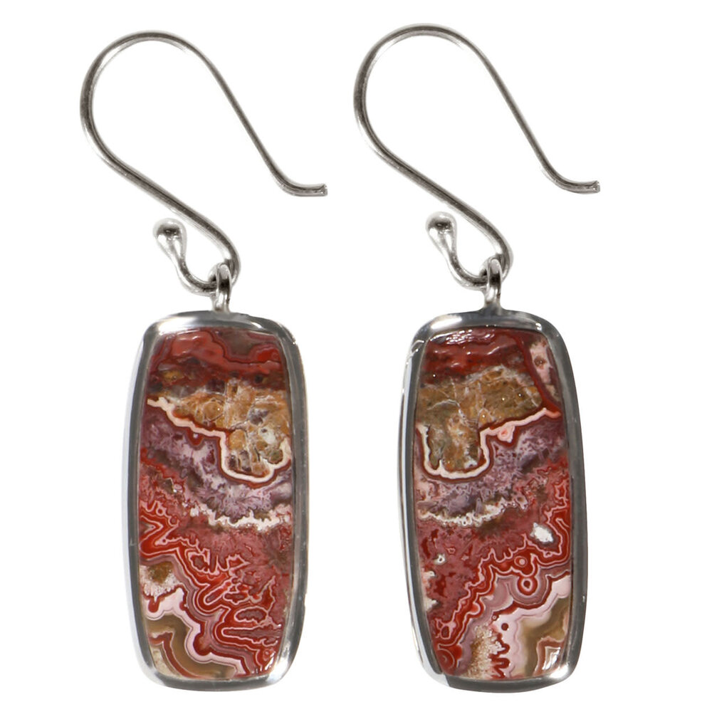 Zilveren oorbellen agaat (kant) | rechthoek 2,4 x 1,6 cm