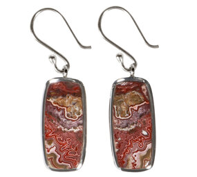 Zilveren oorbellen agaat (kant) | rechthoek 2,4 x 1,6 cm