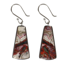 Zilveren oorbellen agaat (kant) | trapezium 2,6 x 1,3 cm