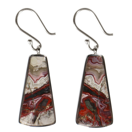 Zilveren oorbellen agaat (kant) | trapezium 2,6 x 1,3 cm