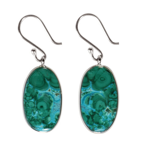 Zilveren oorbellen chrysocolla met malachiet | ovaal 2,1 x 1,2 cm Zilveren oorbellen chrysocolla met malachiet | ovaal 2,1 x 1,2 cm